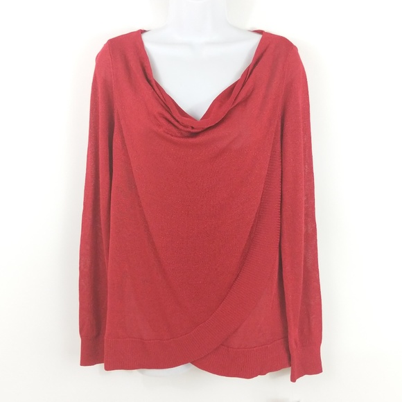 INC Red Metallic Wrap Hem Tunic Sweater - Picture 2 of 3